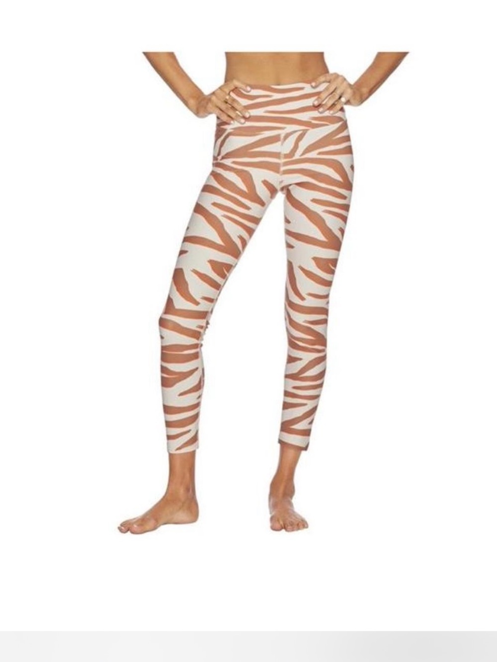Beach Riot High-Waist Zebra Print Swim Leggings - Cream & Tan